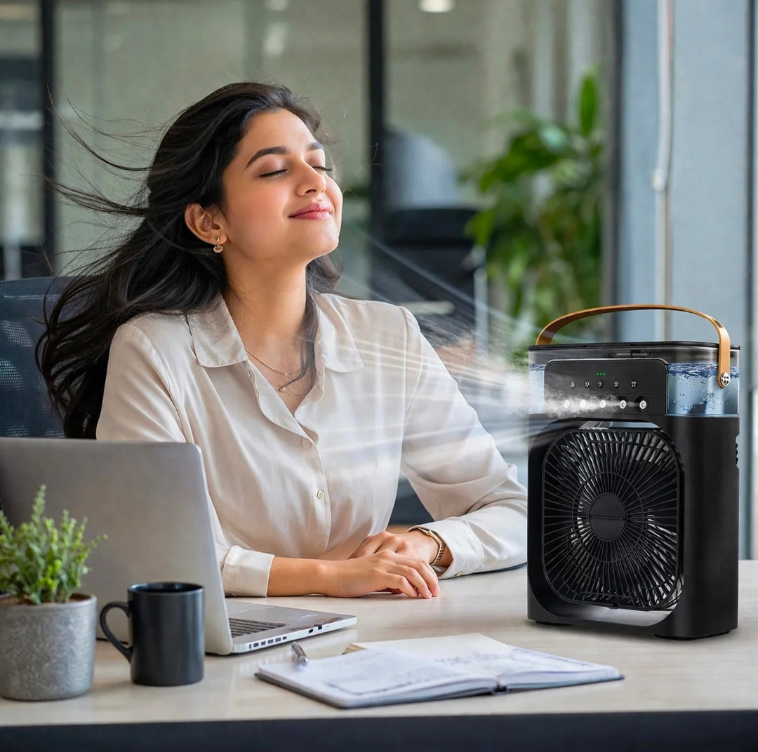 Portable Mini Air Cooler – Personal USB Cooling Fan with Water Mist | Quiet & Energy Efficient