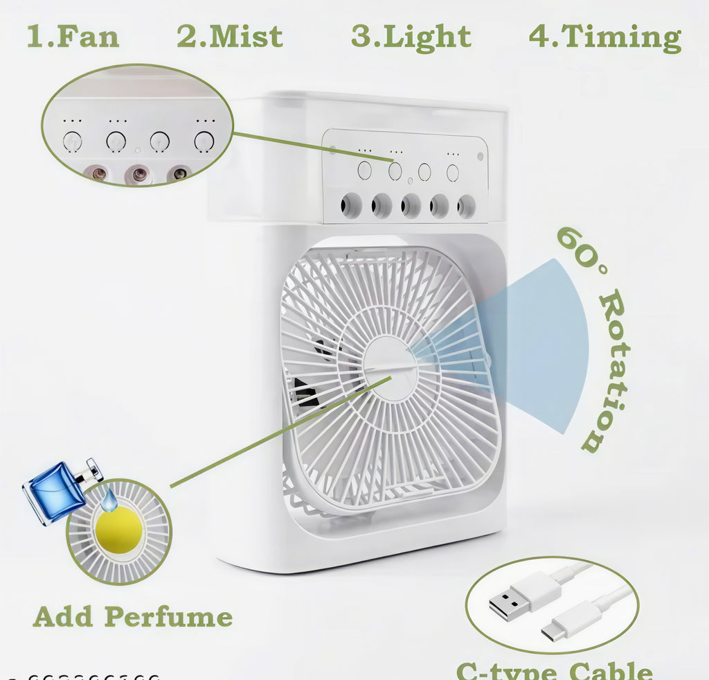 Portable Mini Air Cooler – Personal USB Cooling Fan with Water Mist | Quiet & Energy Efficient
