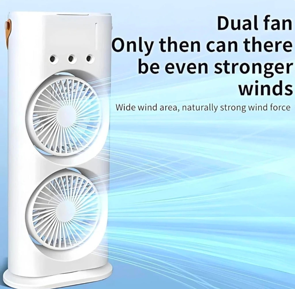 2-in-1 Portable Dual Cooling Fan ❄️💨 with RGB Lights 🌈 | Rechargeable Mini Air Cooler 🔋 for Home 🏠, Office 💼 & Travel ✈️