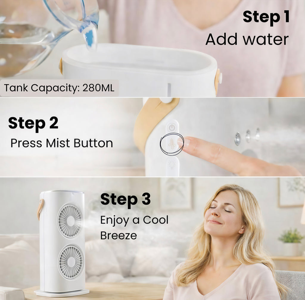 2-in-1 Portable Dual Cooling Fan ❄️💨 with RGB Lights 🌈 | Rechargeable Mini Air Cooler 🔋 for Home 🏠, Office 💼 & Travel ✈️