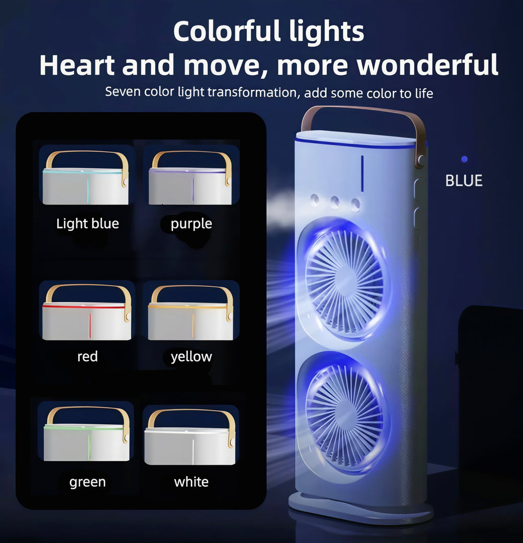 2-in-1 Portable Dual Cooling Fan ❄️💨 with RGB Lights 🌈 | Rechargeable Mini Air Cooler 🔋 for Home 🏠, Office 💼 & Travel ✈️