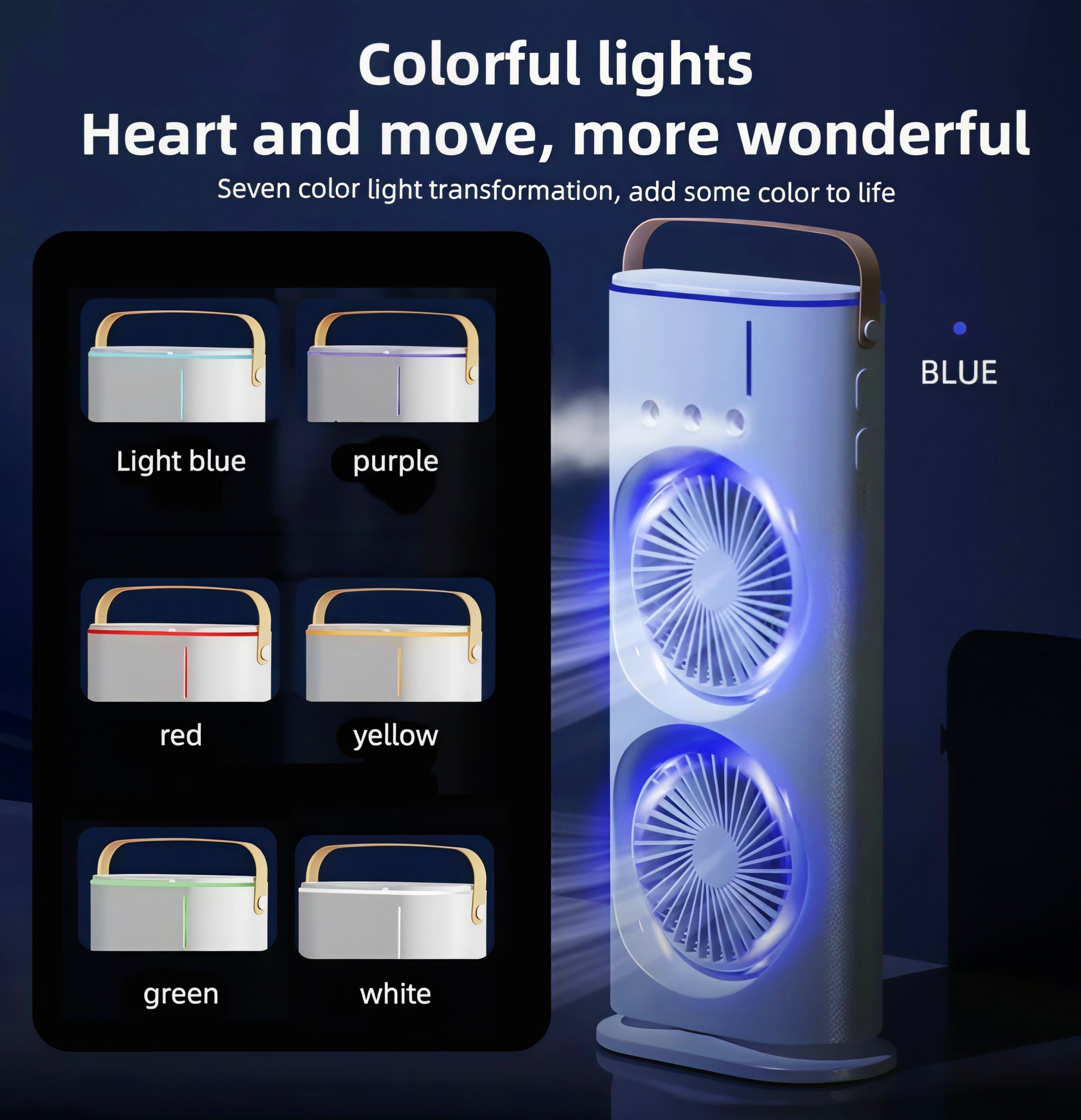 2-in-1 Portable Dual Cooling Fan ❄️💨 with RGB Lights 🌈 | Rechargeable Mini Air Cooler 🔋 for Home 🏠, Office 💼 & Travel ✈️
